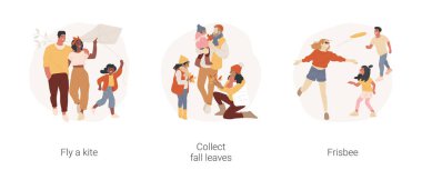 Aile eğlence zamanı açık havada izole edilmiş çizgi film vektör illüstrasyonu.