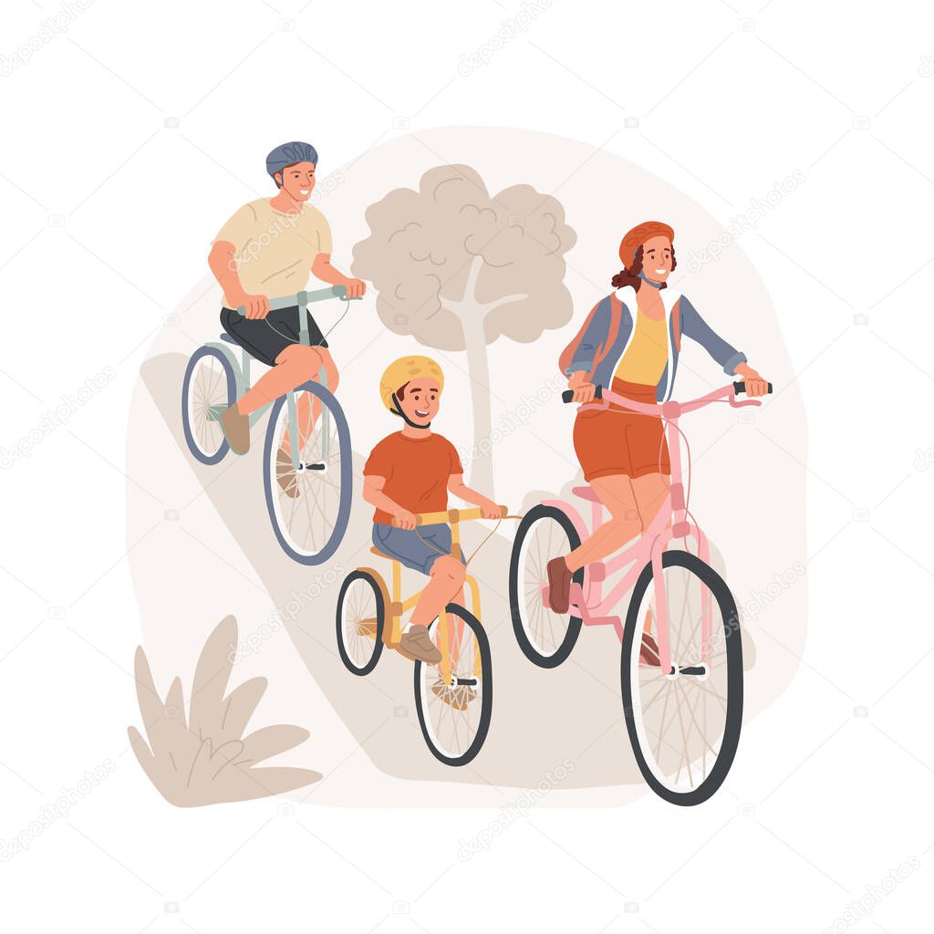Family cycling isolated cartoon vector illustration