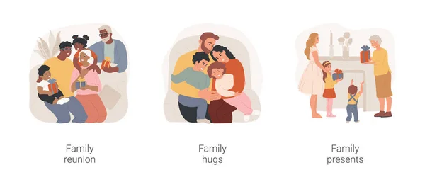 Family gathering isolated cartoon vector illustration set. — Stock Vector