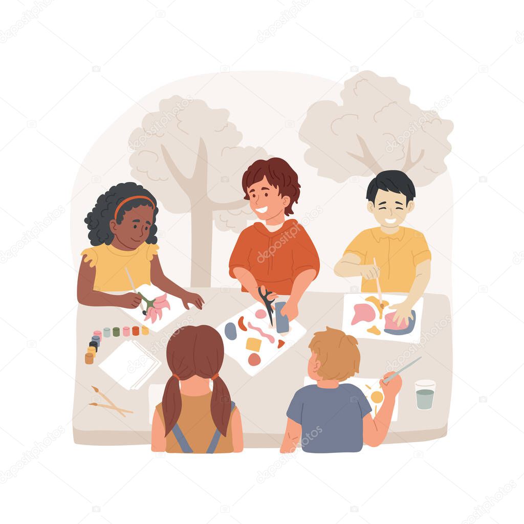 Arts and crafts class isolated cartoon vector illustration.
