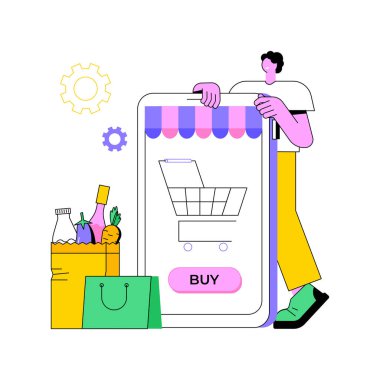 Dijital süpermarket soyut konsept vektör çizimi.