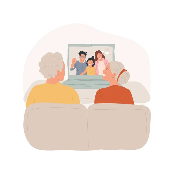 Praten online met grootouders geïsoleerde cartoon vector illustratie. — Stockvector