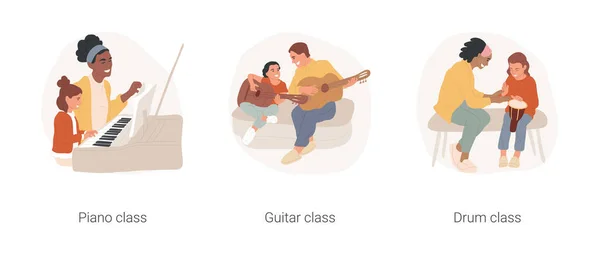 Gradeschool studenten muziek lessen geïsoleerde cartoon vector illustratie set. — Stockvector