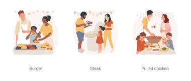 Arka bahçe BBQ izole çizgi film vektör illüstrasyon seti.