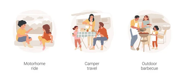 Camping-car vacances isolé dessin animé vecteur illustration ensemble. — Image vectorielle