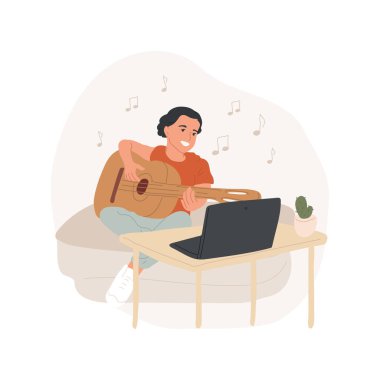 Gitar çevrimiçi sınıfı karikatür vektör çizimi.