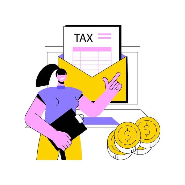 Desktop tax arquivamento software abstrato conceito vetor ilustração. — Vetor de Stock