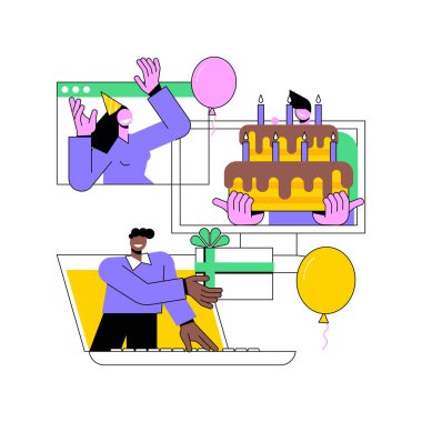 Çevrimiçi doğum günü partisi soyut konsept vektör çizimi.