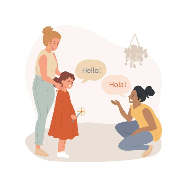 Say hello in foreign language isolated cartoon vector illustration.