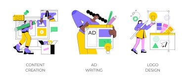 Dijital pazarlama telif yazıları soyut konsept vektör çizimleri.