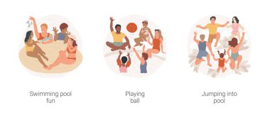 Mahalle havuz partisi karikatür vektör çizimi seti.