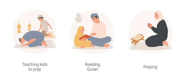 Conjunto de ilustrações vetoriais de desenhos animados isolados de tradições muçulmanas. —  Vetores de Stock