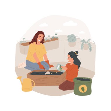 Balkon bahçıvanlığı karikatür vektör çizimi.