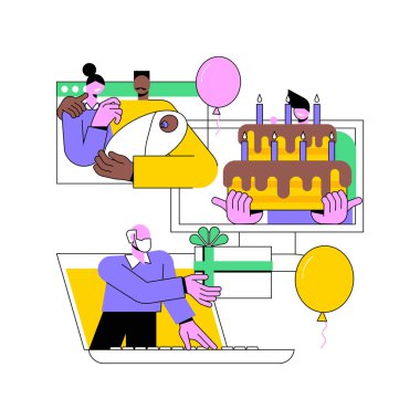 Çevrimiçi aile partisi soyut konsept vektör çizimi.