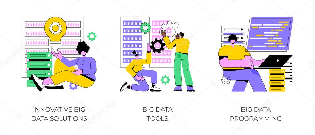 Big data business software abstract concept vector illustrations.