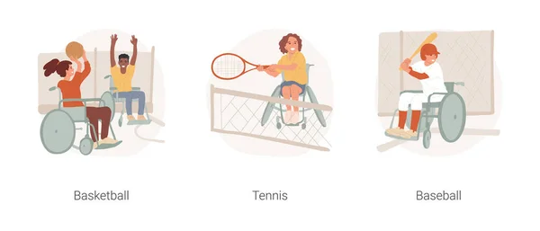 Sport pro zdravotně postižené děti izolované kreslený vektor ilustrační set. — Stockový vektor