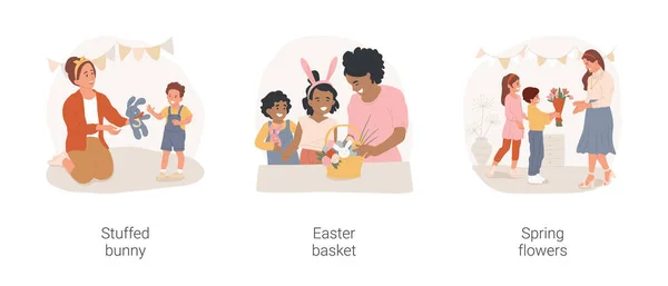 Wielkanoc Prezentuje Pojedynczy Zestaw Ilustracji Wektor Kreskówki Matka Dając Dziecko — Wektor stockowy