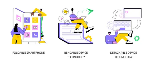 Moderno Set Illustrazioni Vettoriali Concettuali Astratte Elettroniche Smartphone Pieghevole Tecnologia — Vettoriale Stock