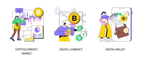 Insieme Illustrazione Vettoriale Concetto Astratto Moneta Digitale Cryptocurrency Market Digital — Vettoriale Stock