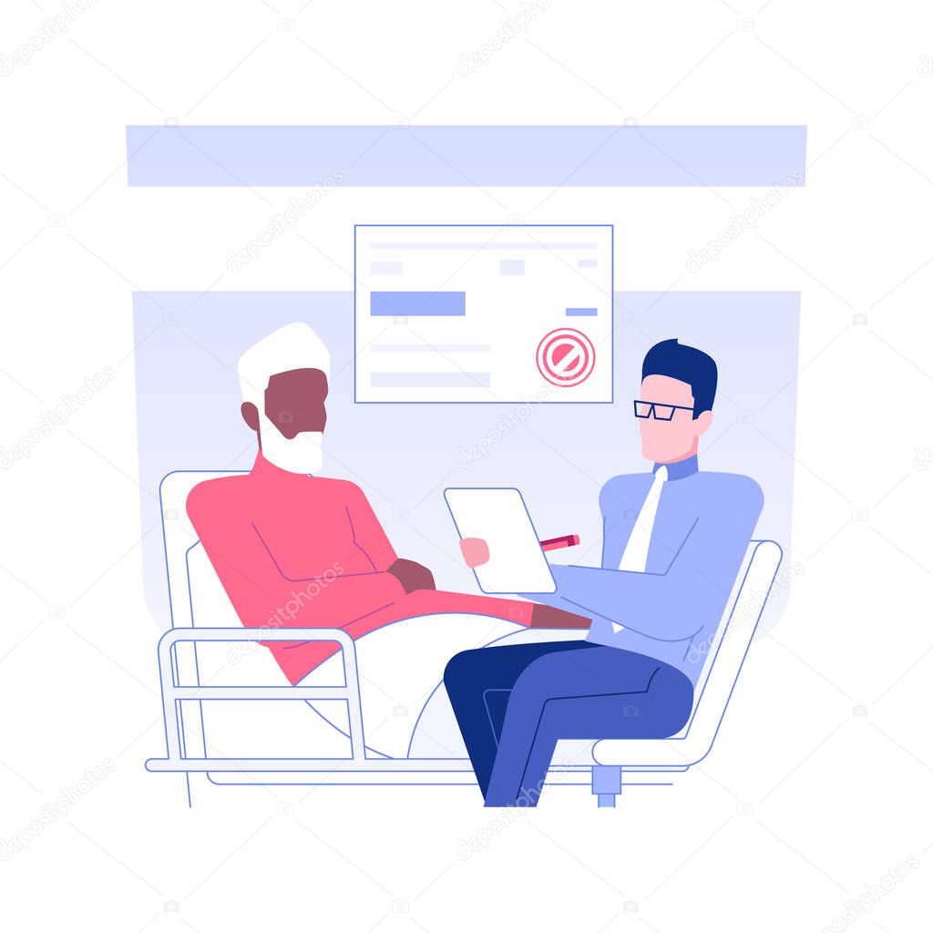 Last will lawyer isolated concept vector illustration. Elderly man makes a will with lawyer, making a testament, business people, legal service, professional lawyer vector concept.