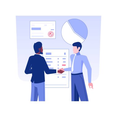 Şirketlerin birleştirilmesi konsept vektör çizimi. İş ortakları el sıkışır, işbirliği anlaşması, yatırım bankaları, banka, kurumsal bankacılık, başarılı anlaşma vektör kavramı.