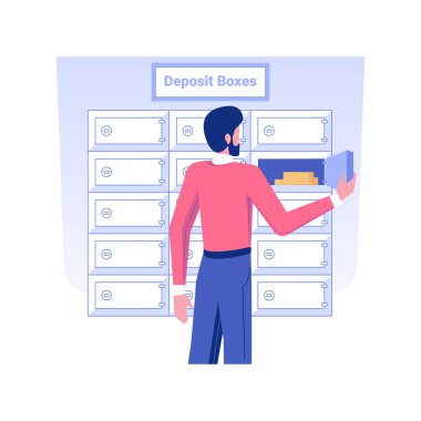 Dolap tesisleri izole edilmiş konsept vektör çizimi. İş adamı kiralık kasasını tuğla ve harç bankasasında açıyor, para biriktirme ve depolama, dolap tesisleri vektör konsepti.