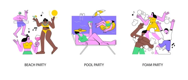 Sommer Ereignis Abstraktes Konzept Vektor Illustrationsset Strandparty Pooltanz Schaumparty Unterhaltung — Stockvektor