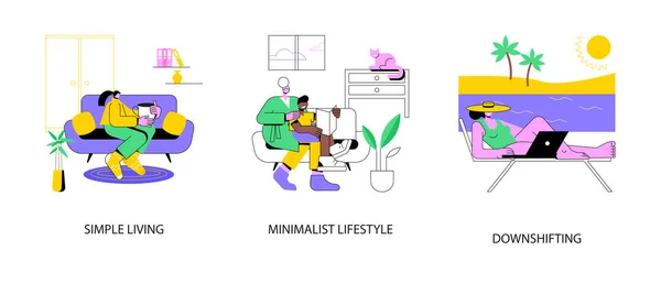 Mindful Livsstil Abstrakt Koncept Vektor Illustration Set Enkelt Att Leva — Stock vektor