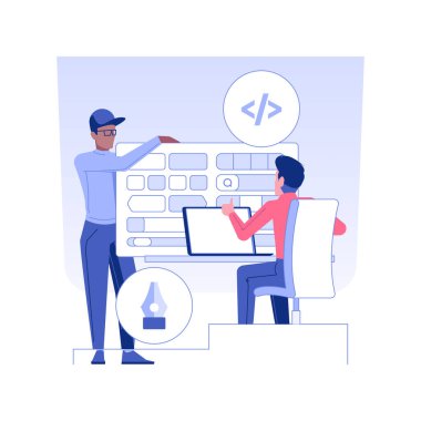 Kullanıcı arayüzü kiti izole edilmiş konsept vektör çizimi. UI tasarımcısı uygulama geliştiricisi, bilişim şirketi işi, navigasyon rehberi, kablo çerçevesi ve prototip vektör kavramına kullanıcı arayüzü kiti verir.