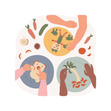 Yemek sanatı, karikatür vektör çizimini izole etti. Yaratıcı yemek pişirme, sağlıklı beslenme alışkanlığı, çocuklar beslenme, anaokulu aktivitesi, erken eğitim merkezi, anaokulu çizgi filmi.