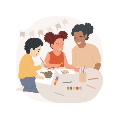 Çizim dersleri izole edilmiş vektör çizimi. Anaokulu çocukları için resim dersi, erken eğitim, sınıfta çizim yapan çocuklar, sanat sınıfı, çocuk yaratıcılığı geliştirme vektörü.