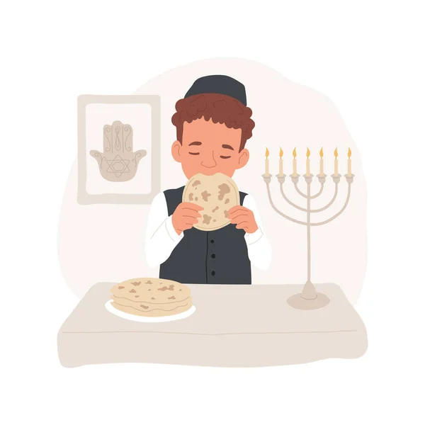 Pesaj Ilustración Vectorial Dibujos Animados Aislados Niño Comiendo Matza Pan — Vector de stock