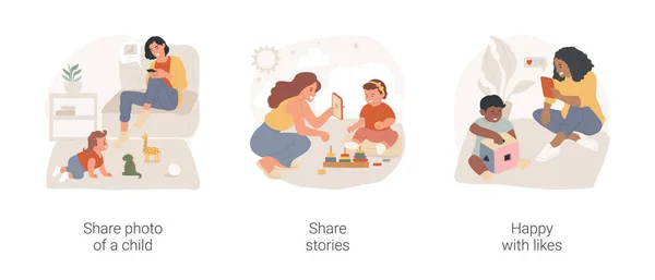 Médias Sociaux Maternité Isolé Dessin Animé Vecteur Illustration Ensemble Les — Image vectorielle