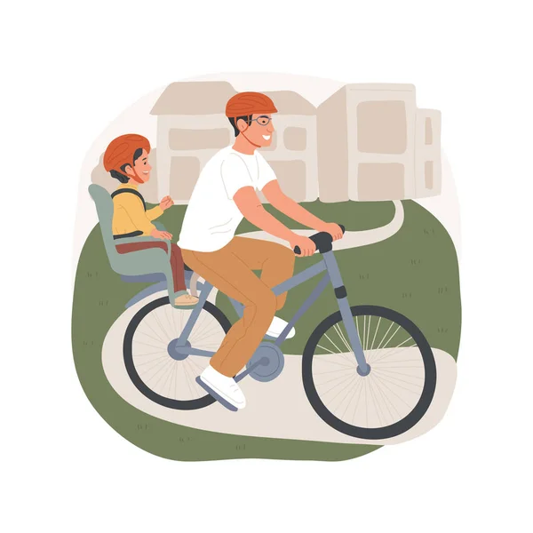 Kerékpározás Gyerekekkel Elszigetelt Rajzfilm Vektor Illusztráció Apa Kerékpározás Gyerekkel Kerékpározás — Stock Vector