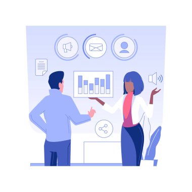 Kampanya yönetimi konsept vektör illüstrasyonunu izole etti. Pazarlamacı pazar, şirket kampanyası otomasyon yönetimi, kurumsal yapı, kurumsal hiyerarşi vektör kavramı üzerine çalışıyor.