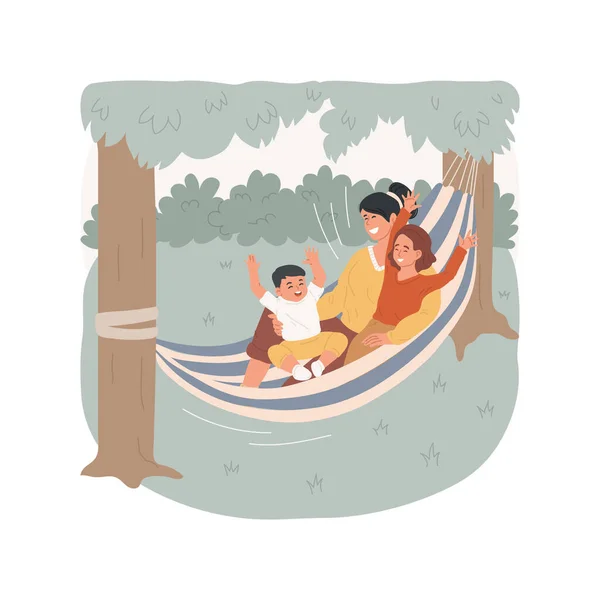 Hängematte Isolierte Zeichentrickvektorillustration Erwachsene Und Kinder Liegen Bunten Hängematten Familienpicknick — Stockvektor