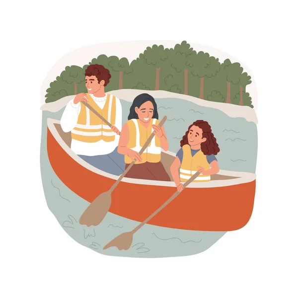 Canoagem Ilustração Vetorial Cartoon Isolado Pais Crianças Sentam Canoa Segurando —  Vetores de Stock