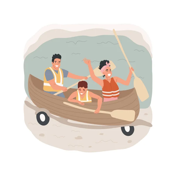 Canoa Camping Entrega Ilustración Vectorial Dibujos Animados Aislados Familia Sentada — Vector de stock