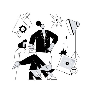 Artı boyut modelleri soyut konsept vektör çizimi. Büyük boy ajans modelleri, vücut pozitifliği, büyük boy giyim modelliği, reklam kampanyası, oyuncu seçimi, marka tanıtımı soyut metaforu..