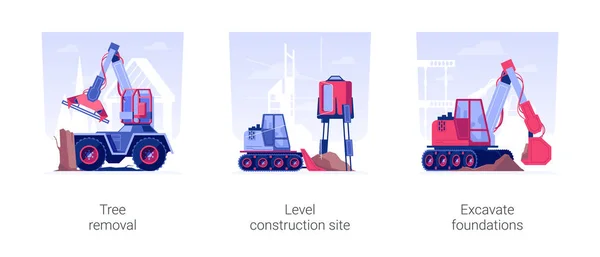 Excavation Works Construction Site Isolated Concept Vector Illustration Set Tree — 图库矢量图片