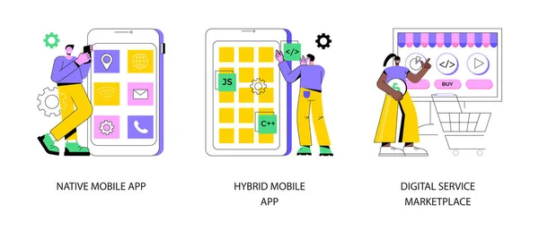 Software Application Abstract Concept Vector Illustration Set Native Hybrid Mobile — Stock Vector