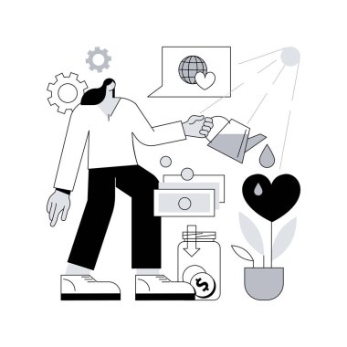 Hayırseverlik soyut konsept vektör çizimi. Özel girişim, cömertlik, bağış fonu, para hediyesi, finansal destek, kamu sorununu çözme, sosyal hayırseverlik soyut metafor.