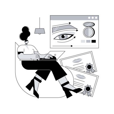 Makyaj kursları soyut konsept vektör çizimi. Makyaj sanatları eğitimi, güzellik tedavi dersleri, okul sertifikası, kozmetik ana sınıfı, profesyonel çevrimiçi soyut metafor.