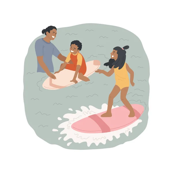 Surfing Isolated Cartoon Vector Illustration Holiday Resort Activity Family Surfing — Stock Vector
