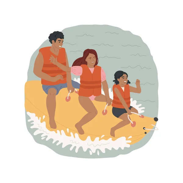 Banana Boat Isolated Cartoon Vector Illustration Family Members Wearing Life — Stock Vector