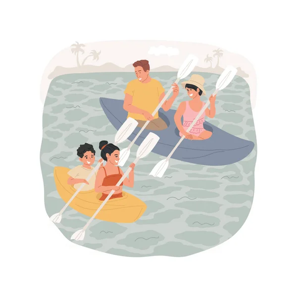 Caribbean Kayaking Isolated Cartoon Vector Illustration Kayaking Sea Tour Family — Vetor de Stock