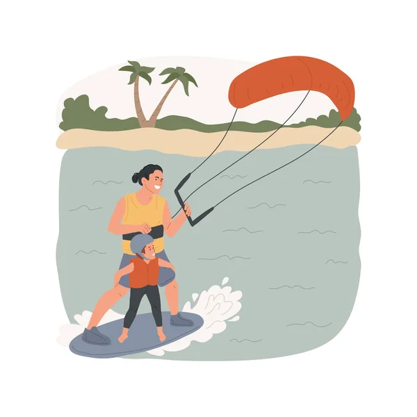 Kitesurfing Ilustração Vetorial Desenhos Animados Isolado Pai Filho Kiteboard Família — Vetor de Stock