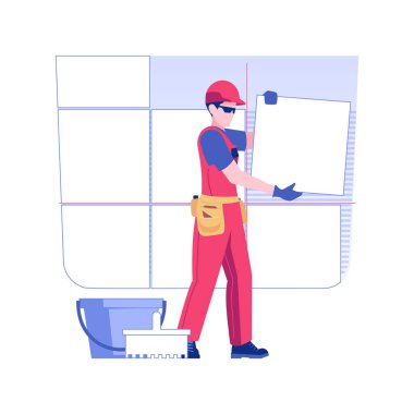 Duvardaki fayanslar izole edilmiş konsept vektör çizimi. Tamirci yeni özel eve seramik fayanslar sergiler, inşaat şirketi servisi, duvarları yenileme, apartman geliştirme vektörü konsepti.