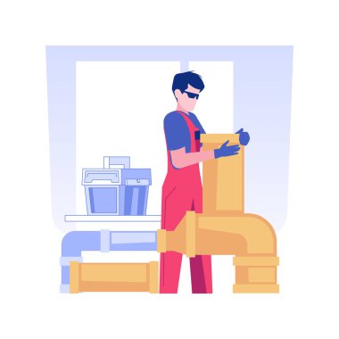 Kanalizasyon konsept vektör çizimi izole edildi. Tamirci kanalizasyon tesisatı, yerleşim alanı inşaatı, yeni apartmanlar inşa etme süreci vektör kavramı ile ilgilenir..