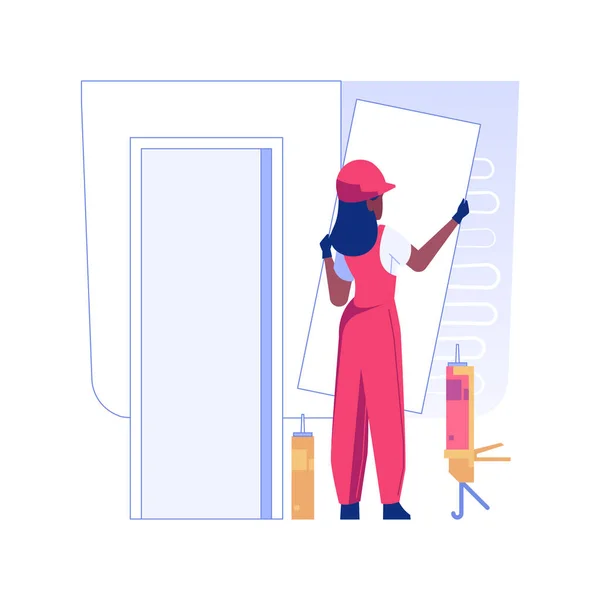 Install Wallboards Isolated Concept Vector Illustration Uniform Dressed Contractor Installs — ストックベクタ